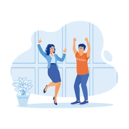 Happy And Cheerful Man And Woman Celebrating Promotion  Illustration
