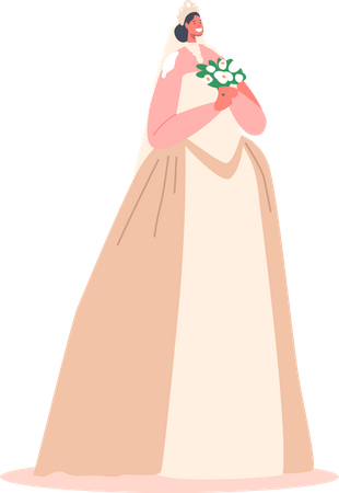 Happy Arab Bride Hold Bouquet  Illustration