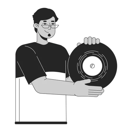 Happy arab man presenting vinyl record  Illustration