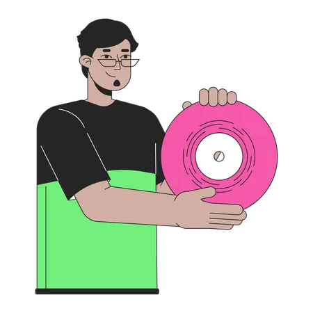 Happy arab man presenting vinyl record  Illustration