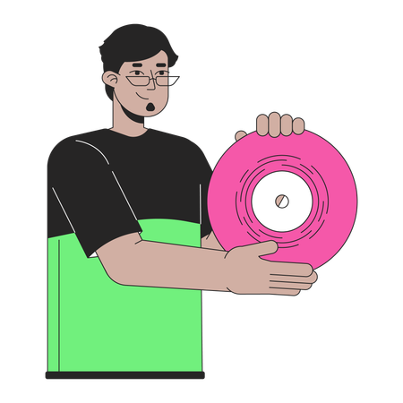Happy arab man presenting vinyl record  Illustration