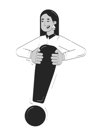 Happy arab woman holding exclamation mark  Illustration