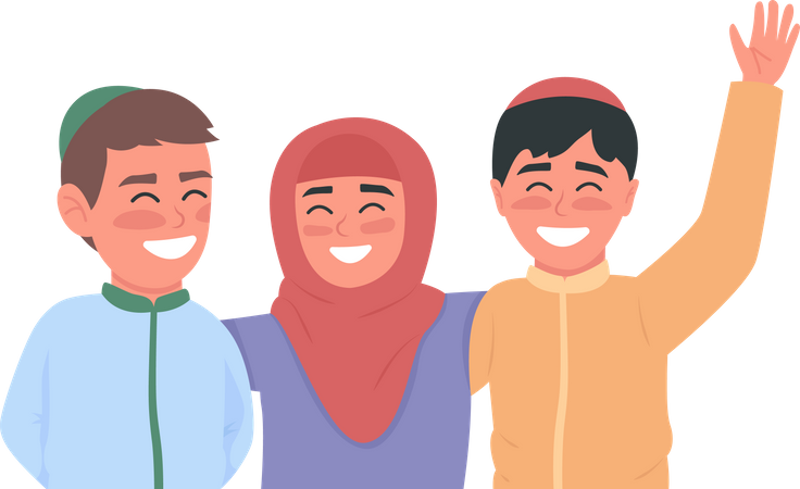 Happy arabian children flat color vector faceless characters  Illustration