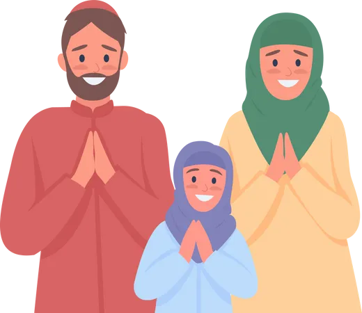 Happy Arabian family praying Illustration