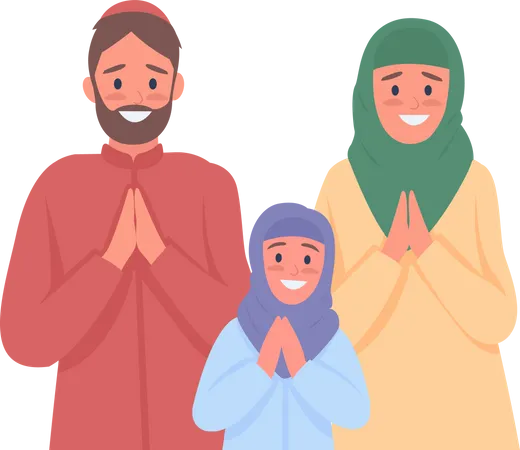 Happy Arabian family praying  Illustration