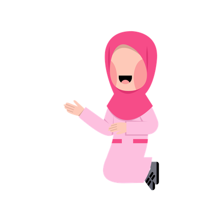 Happy Arabic Girl jumping  Illustration