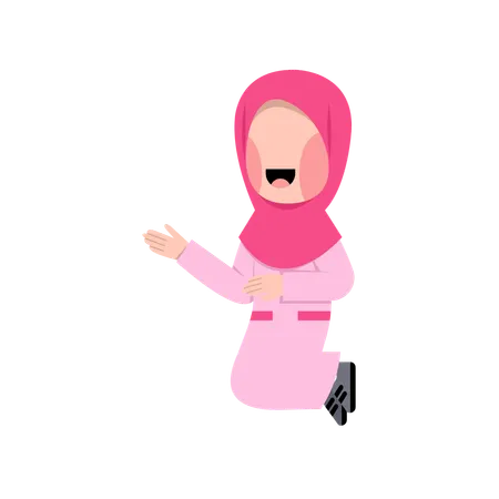 Happy Arabic Girl jumping  Illustration