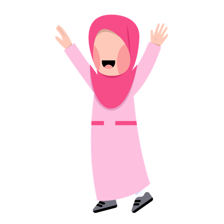 Happy Arabic Girl raising both hands  Illustration