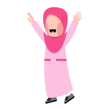 Happy Arabic Girl raising both hands  Illustration