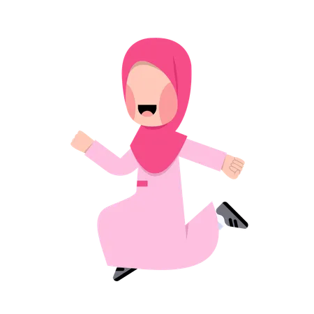 Happy Arabic Girl running  Illustration