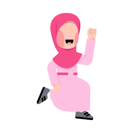 Happy Arabic Girl running  Illustration