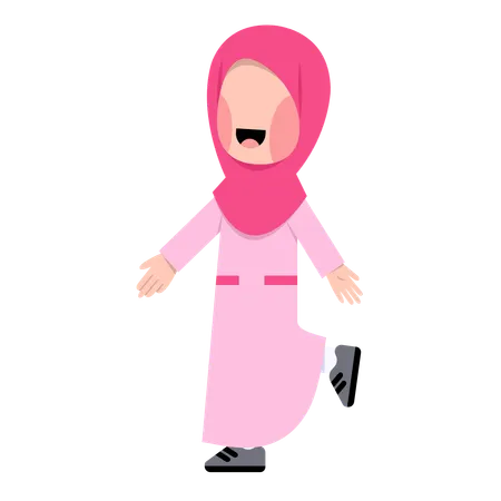 Happy Arabic Girl walking  Illustration