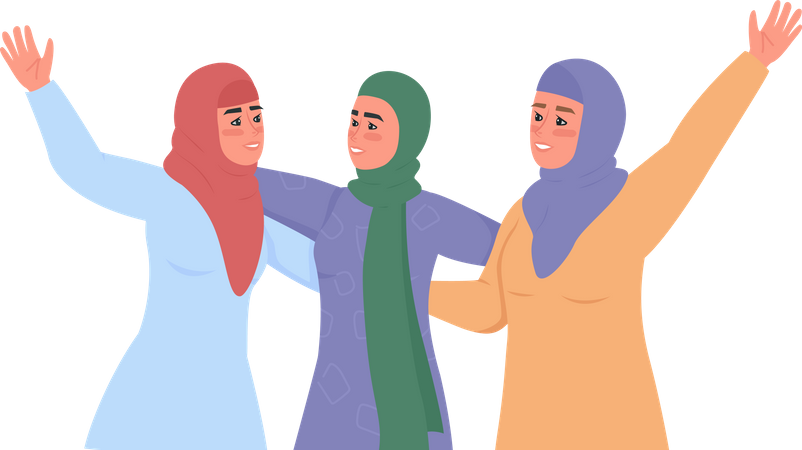 Happy Arabic women in hijabs  Illustration