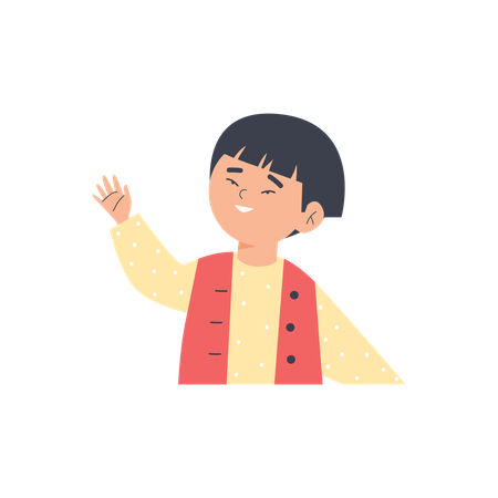 Happy asian boy waving his hand  Illustration