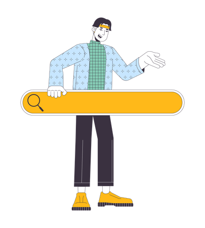 Happy asian man with search bar  Illustration