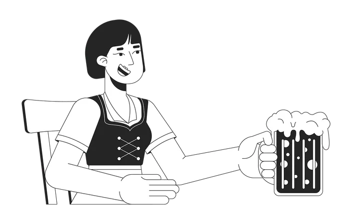 Happy asian woman enjoying craft beer  Illustration