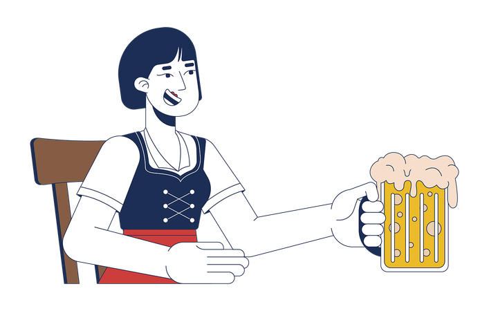 Happy asian woman enjoying craft beer  Illustration