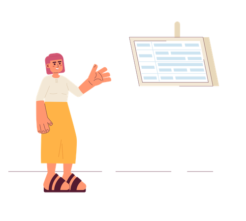 Happy asian woman looking at departure board  Illustration
