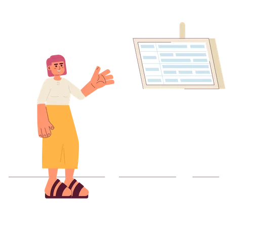 Happy asian woman looking at departure board  Illustration
