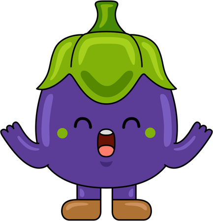 Happy Aubergine Mascot  Illustration