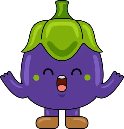 Happy Aubergine Mascot  Illustration