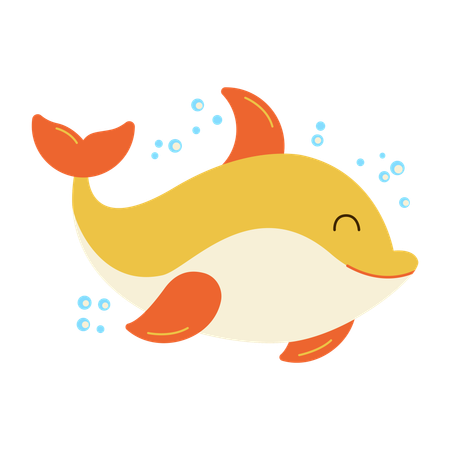 Happy Baby Dolphin Swimming In Sea  Illustration