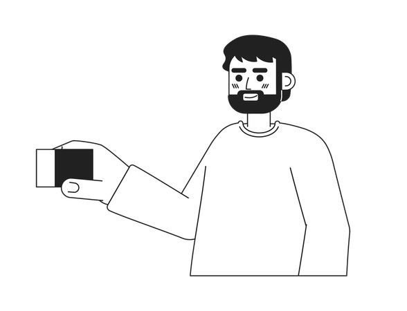 Happy bearded dad holding constructor cube  イラスト