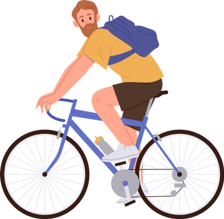 Happy bearded man riding bicycle enjoying active healthy lifestyle  Illustration