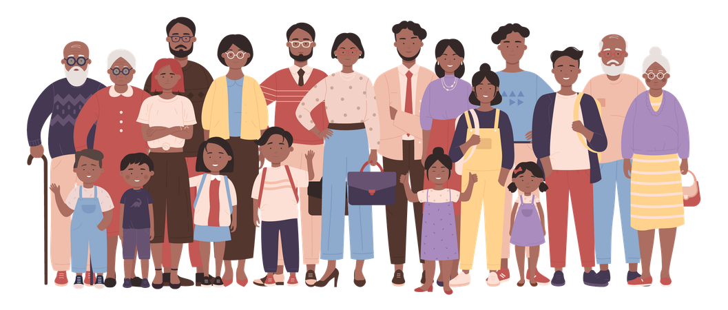 Happy big family standing together  Illustration