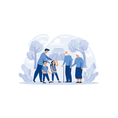 Happy big family standing together  Illustration