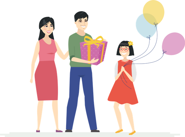 Happy birthday of girl holding balloons  Illustration