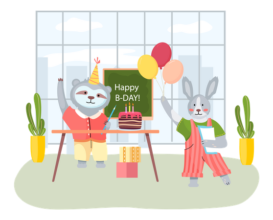Happy Birthday party at home with friends  Illustration