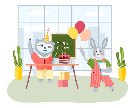 Happy Birthday party at home with friends  Illustration