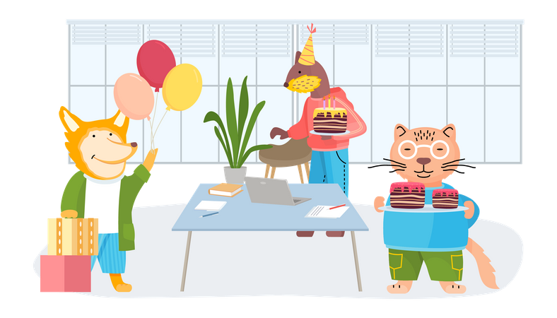 Happy Birthday Party zu Hause mit Tieren  Illustration