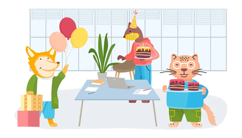 Happy Birthday Party zu Hause mit Tieren  Illustration