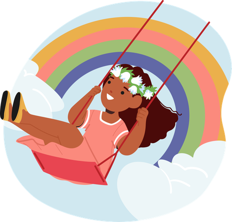 Happy Black Girl On Swing With Joyful Face Expression  Illustration