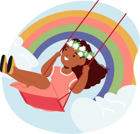 Happy Black Girl On Swing With Joyful Face Expression  Illustration