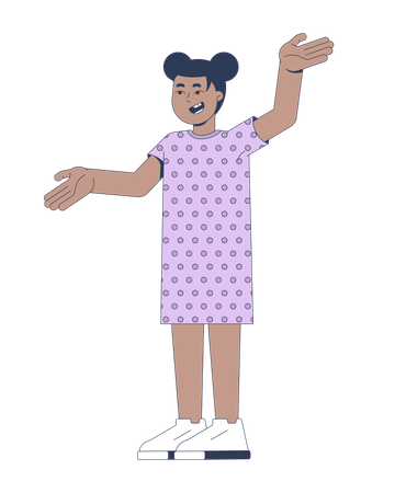 Happy black girl with two space buns and open arms  Illustration