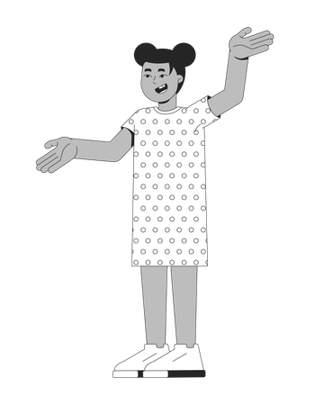 Happy black girl with two space buns and open arms  Illustration