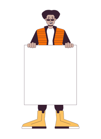 Happy black man with empty blank  Illustration