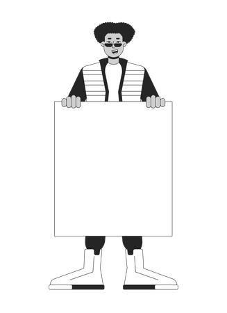 Happy black man with empty blank  Illustration