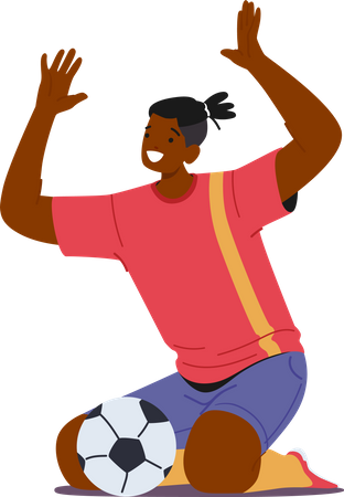 Happy black soccer player celebrating win  Illustration