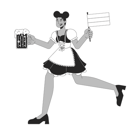 Happy black woman running with bear and flag of germany  Illustration