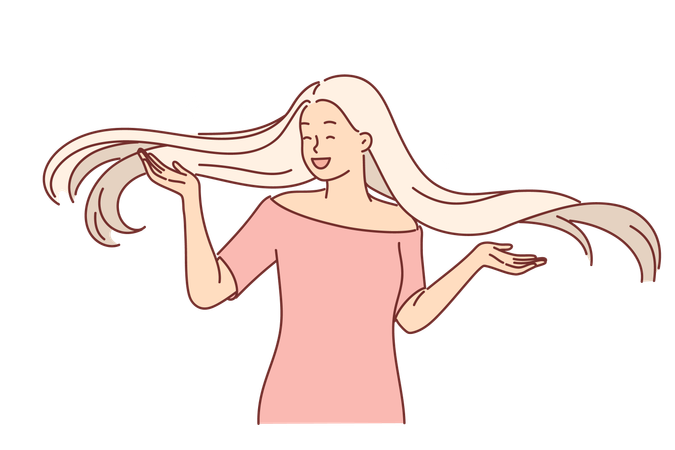 Happy blonde woman with long hair  Illustration