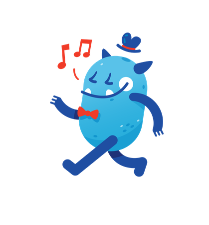 Happy Blue Elegant Monster  Illustration