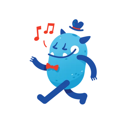 Happy Blue Elegant Monster  Illustration