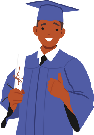 Happy Boy Beaming With Pride and Hold His Graduation Certificate  Illustration