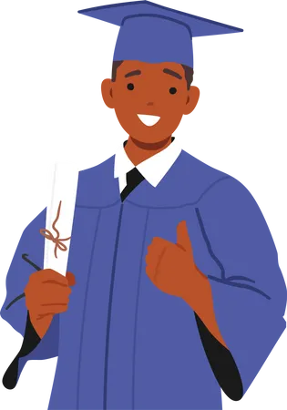 Happy Boy Beaming With Pride and Hold His Graduation Certificate  Illustration