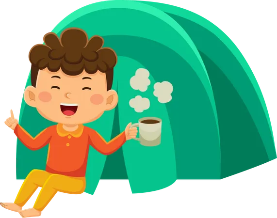 Happy Boy Camping  Illustration