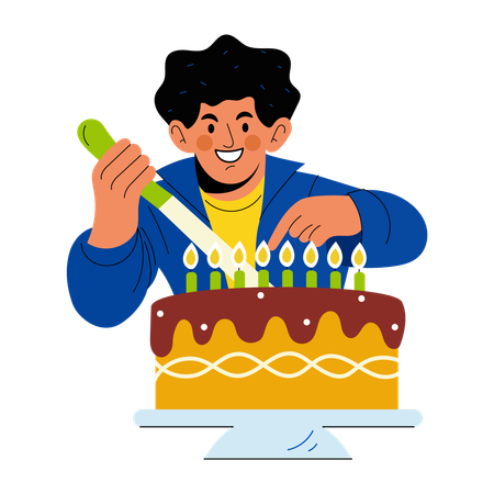 Happy boy decorating cake  Illustration